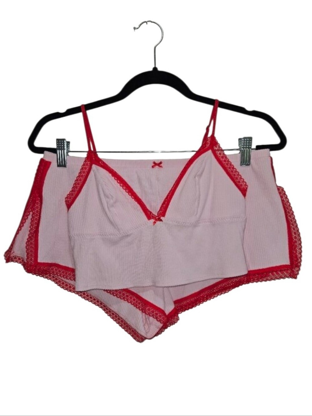 Victoria's Secret Women Pink Red Lace Trim Camisole & Shorts Sleep Set VS Medium